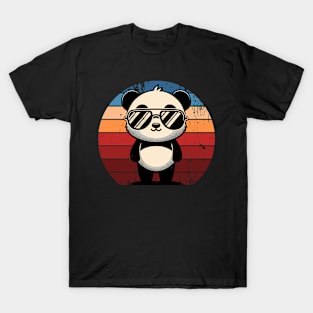 Retro Panda in Sunglasses BBQ Pool Party Funny Panda T-Shirt